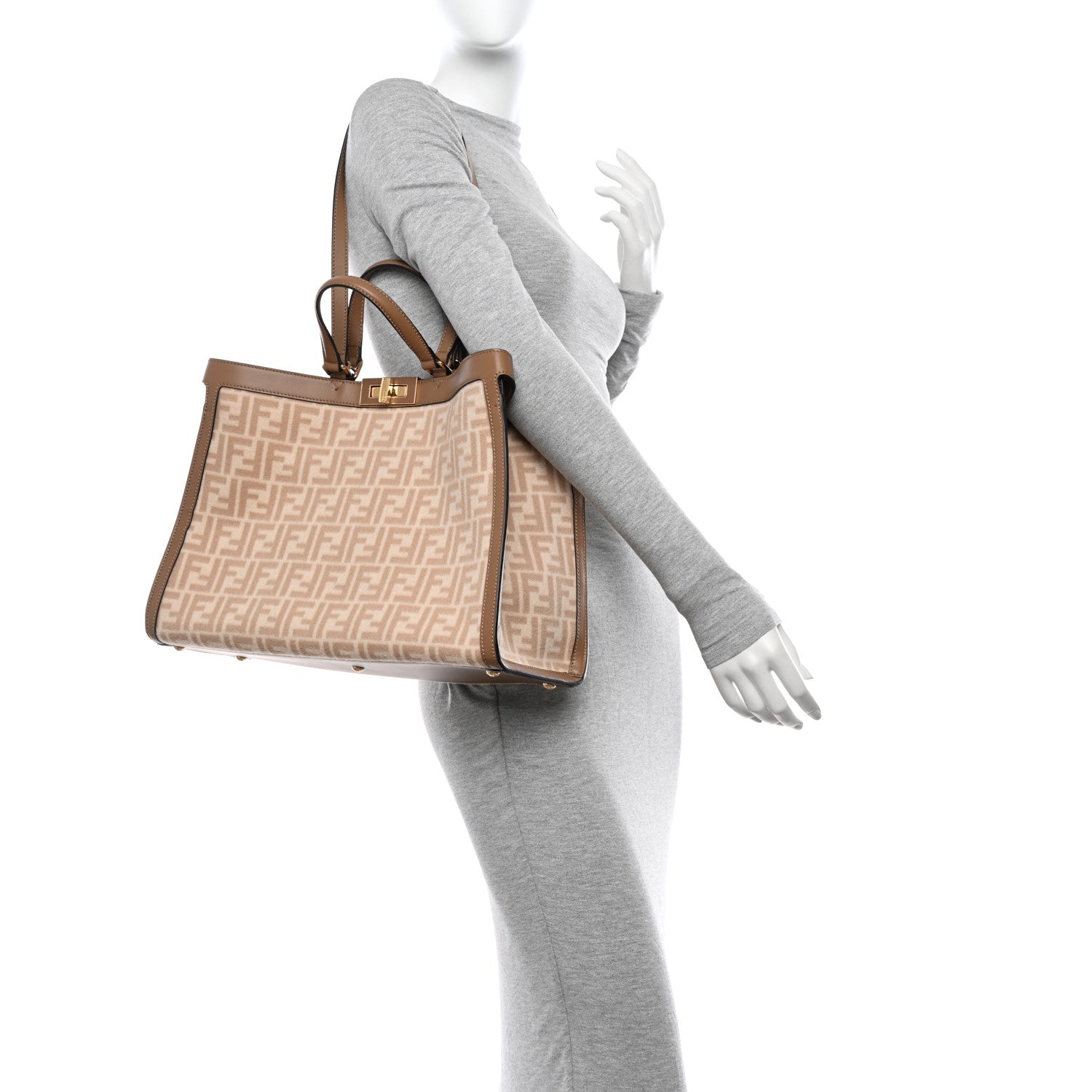 Fendi Wool Vitello King Seta FF 1974 Medium Peekaboo X-Tote Beige