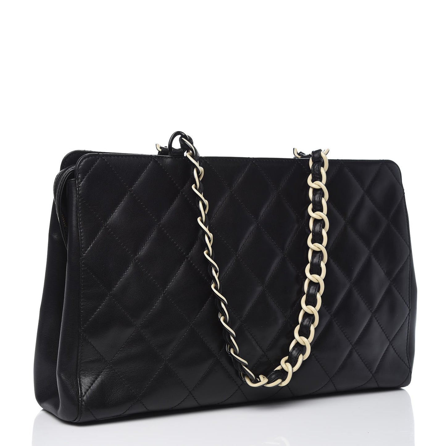 Lambskin Bekko Chain Large Shoulder Bag Black