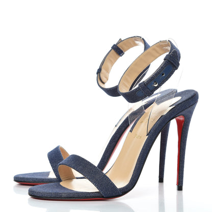 Christian Louboutin Denim PVC Jonatina 100 Sandals 37 Blue Transparent 3 of 9