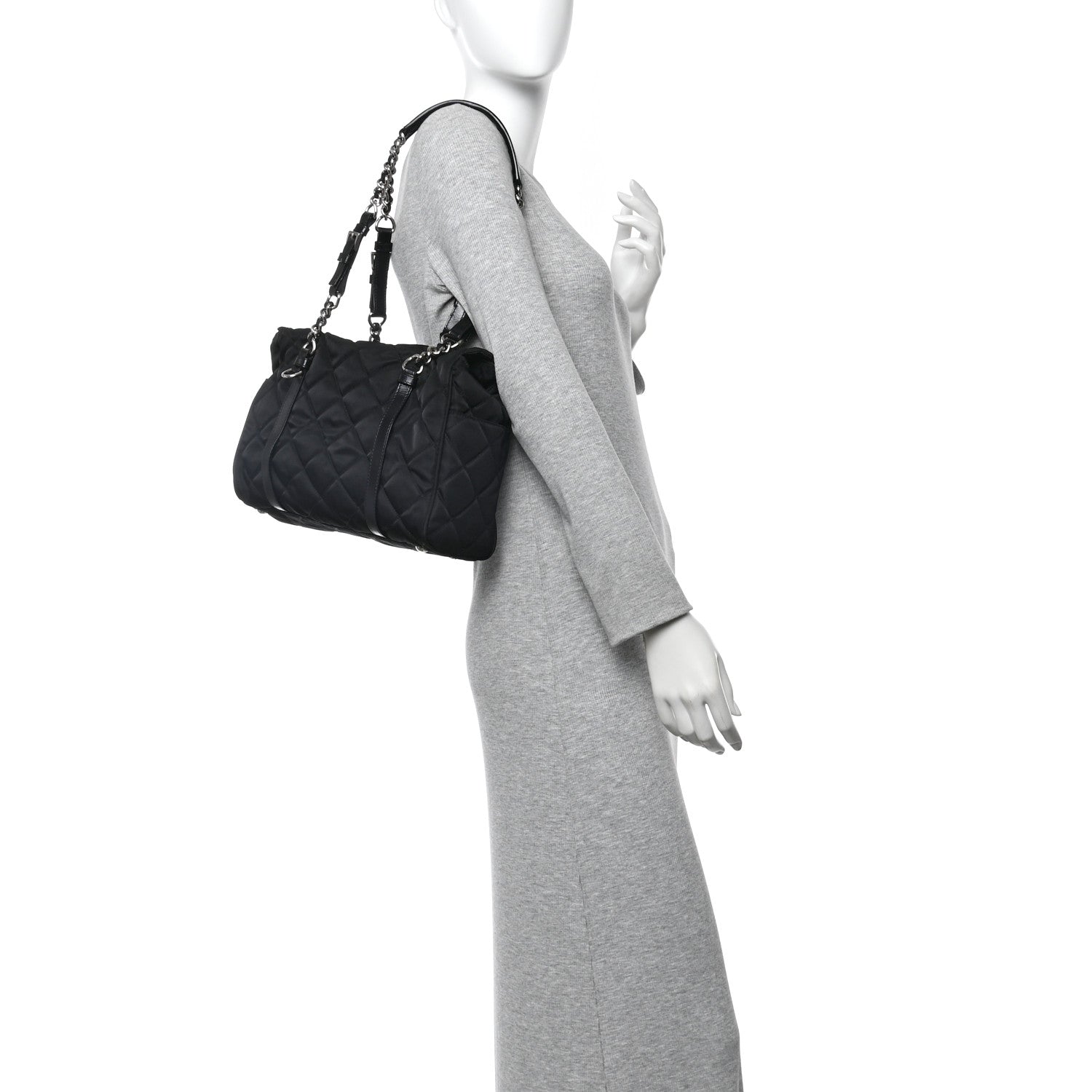 Prada Nylon Tessuto Quilted Chain Shoulder Bag Black 2 of 14