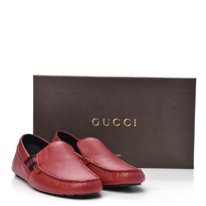 Gucci Calfskin Web Mens Driver Loafers 7.5 Red 10 of 10