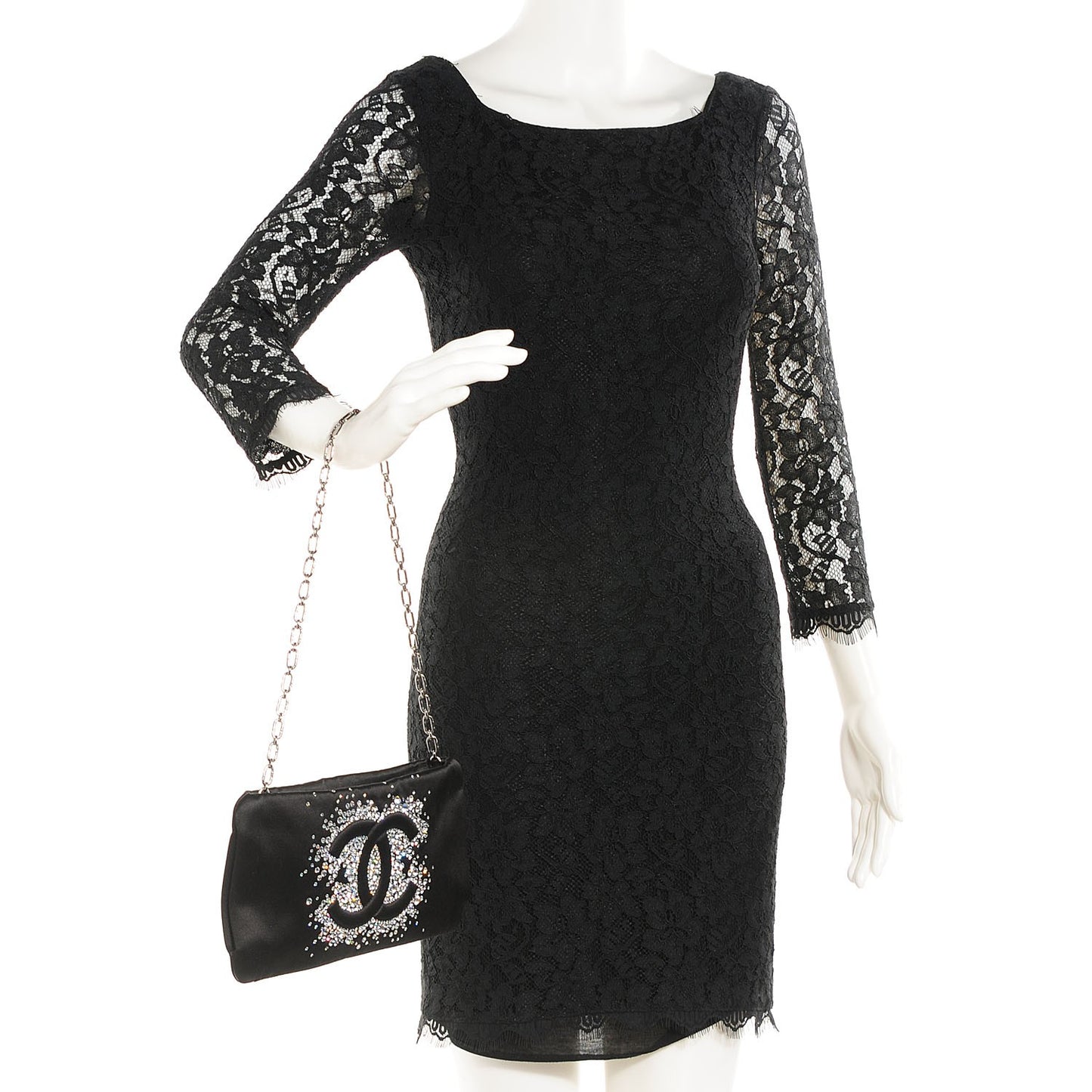 Satin Diamante Evening Clutch Bag Black