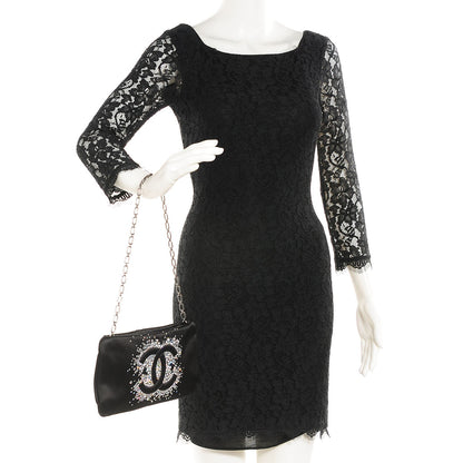 Chanel Satin Diamante Evening Clutch Bag Black 2 of 7