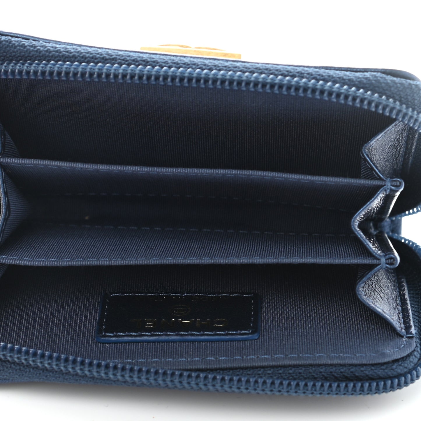 Metallic Lambskin Quilted Boy Zip Around Coin Purse Wallet Blue