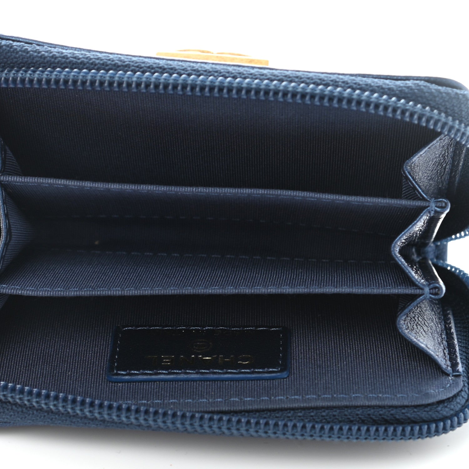 Chanel Metallic Lambskin Quilted Boy Zip Around Coin Purse Wallet Blue 5 of 8