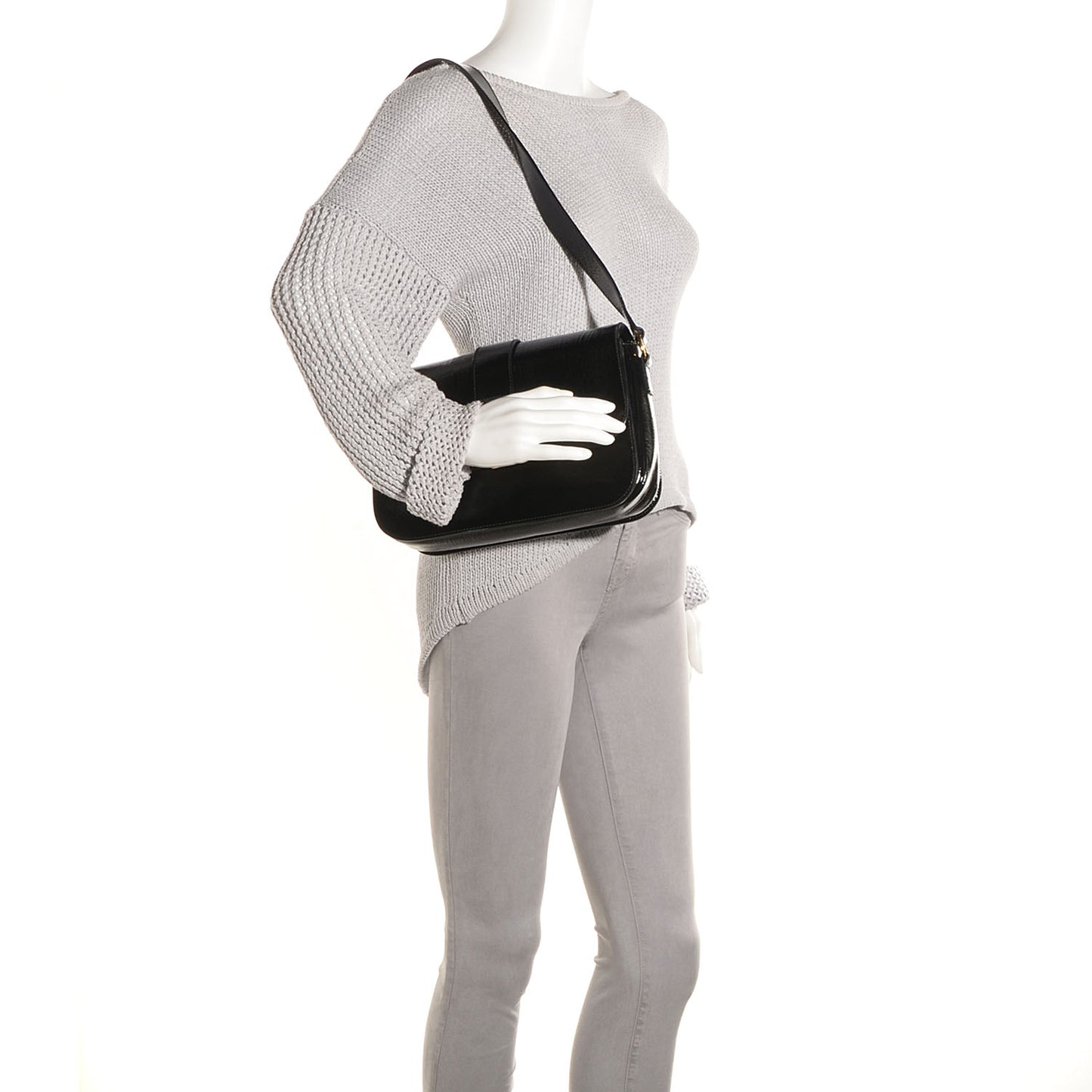 Textured Patent Large ChYc Flap Bag Black