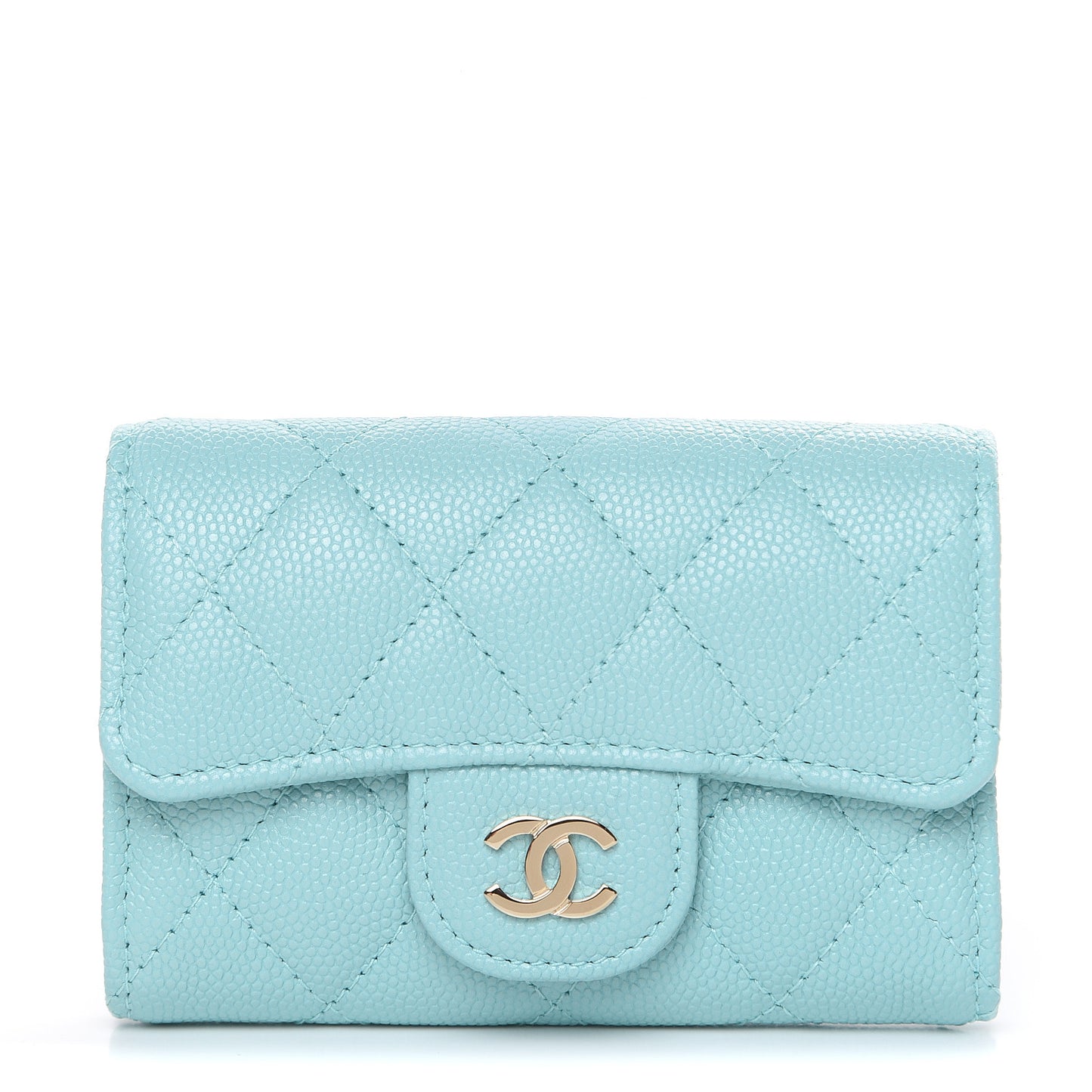 Iridescent Caviar Quilted Classic 4 Key Holder Wallet Light Blue