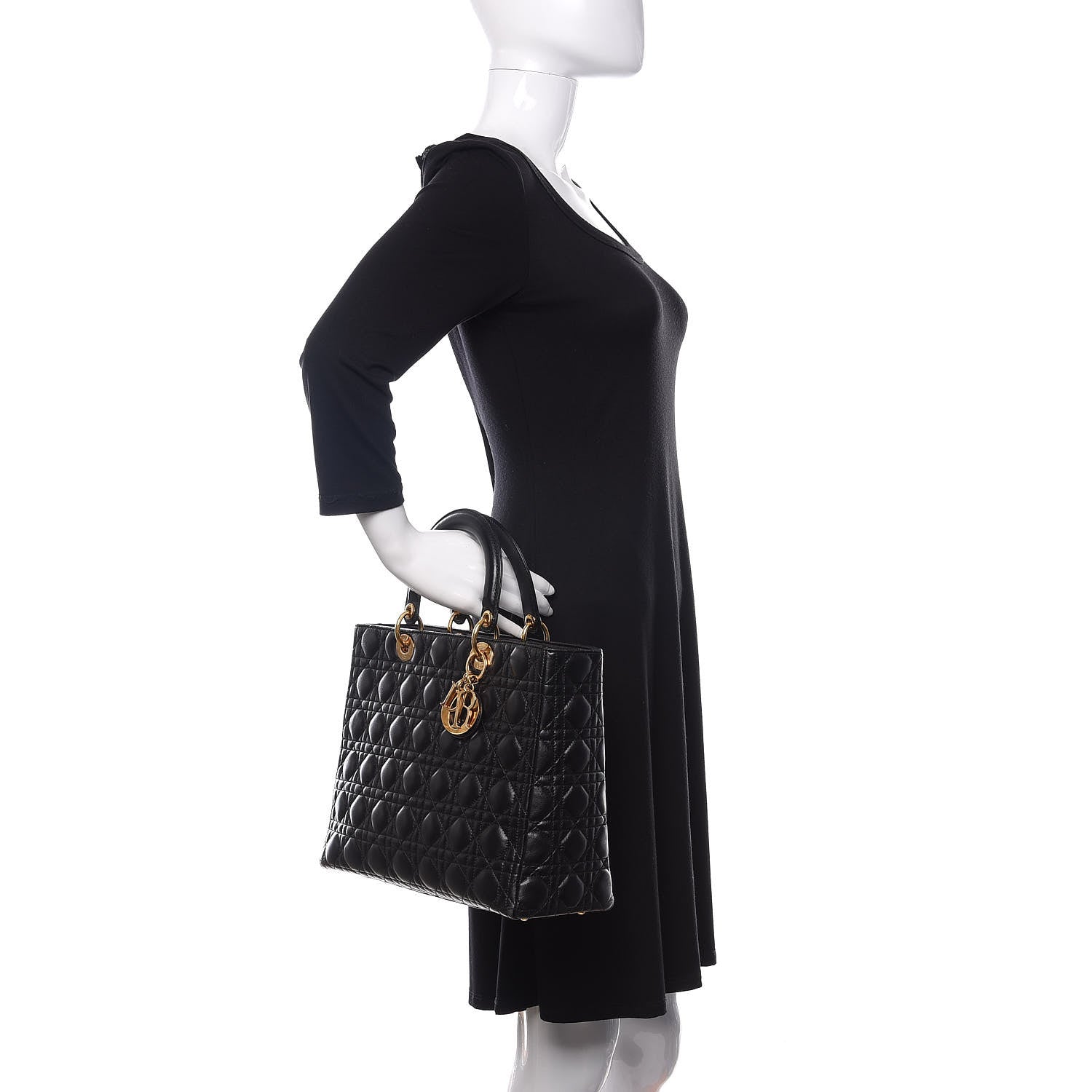 Christian Dior Lambskin Cannage Large Lady Dior Black 2 of 8