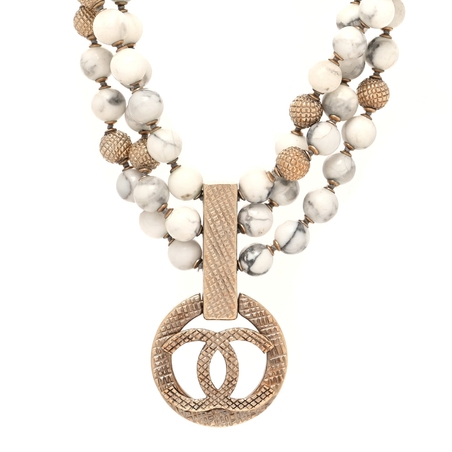 Metal Marble CC Pendant Choker Necklace Gold White