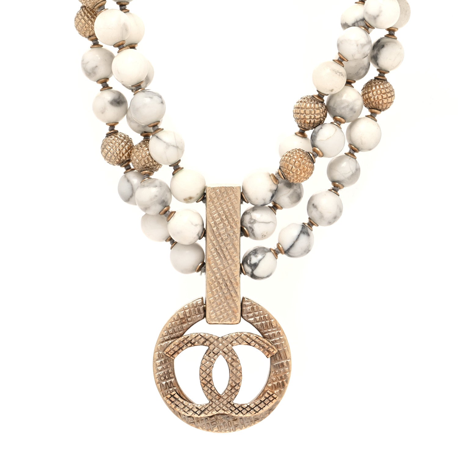 Chanel Metal Marble CC Pendant Choker Necklace Gold White 1 of 6