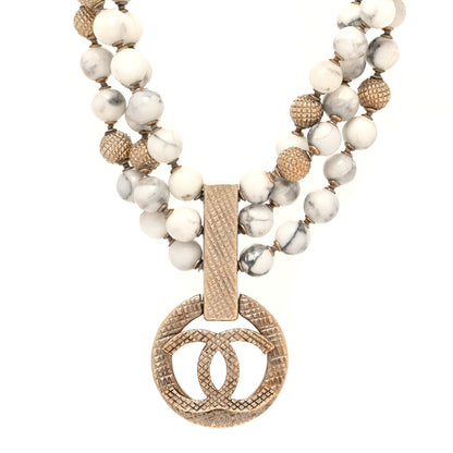 Chanel Metal Marble CC Pendant Choker Necklace Gold White 1 of 6