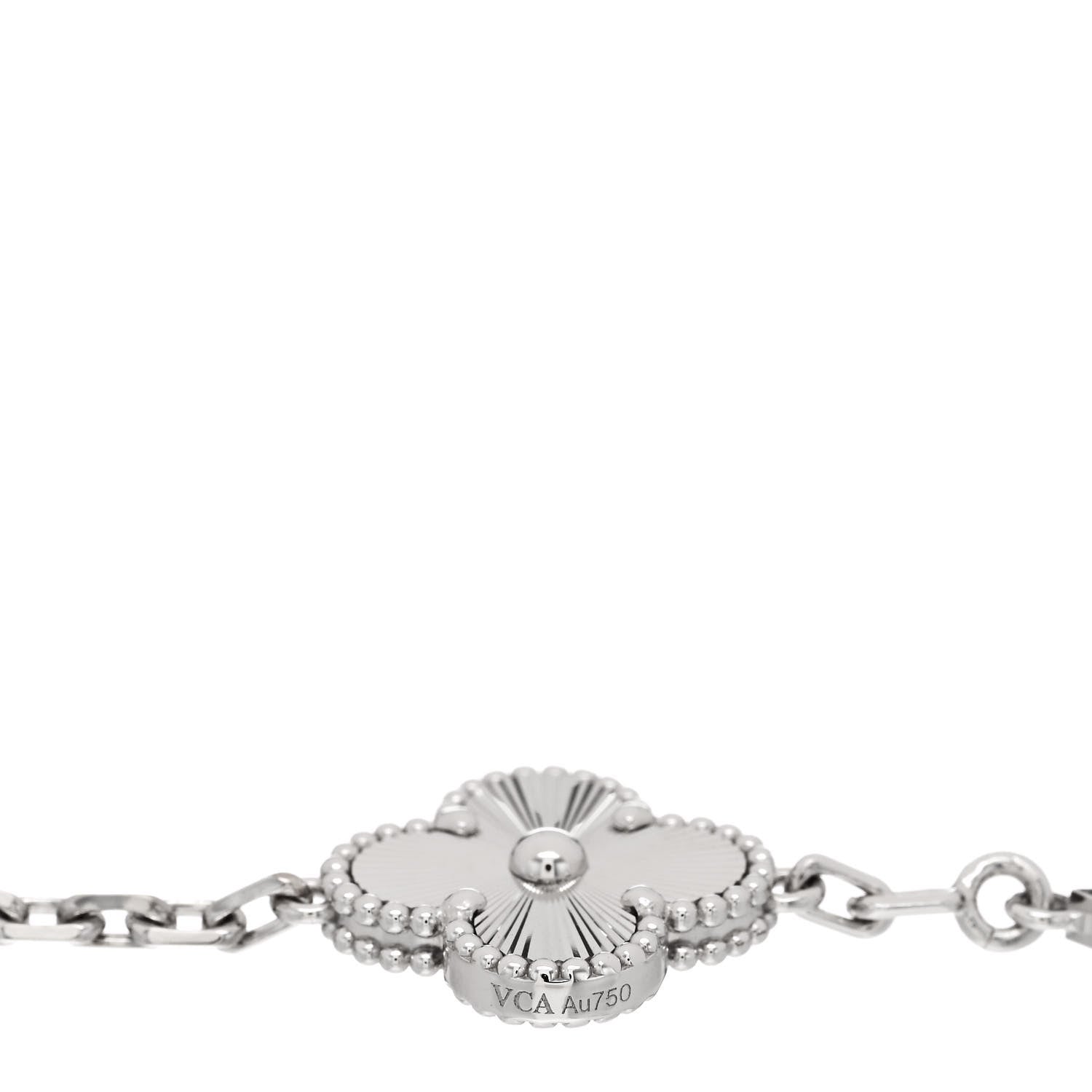 Van Cleef & Arpels 18K White Gold 5 Motifs Guilloche Vintage Alhambra Bracelet 3 of 5