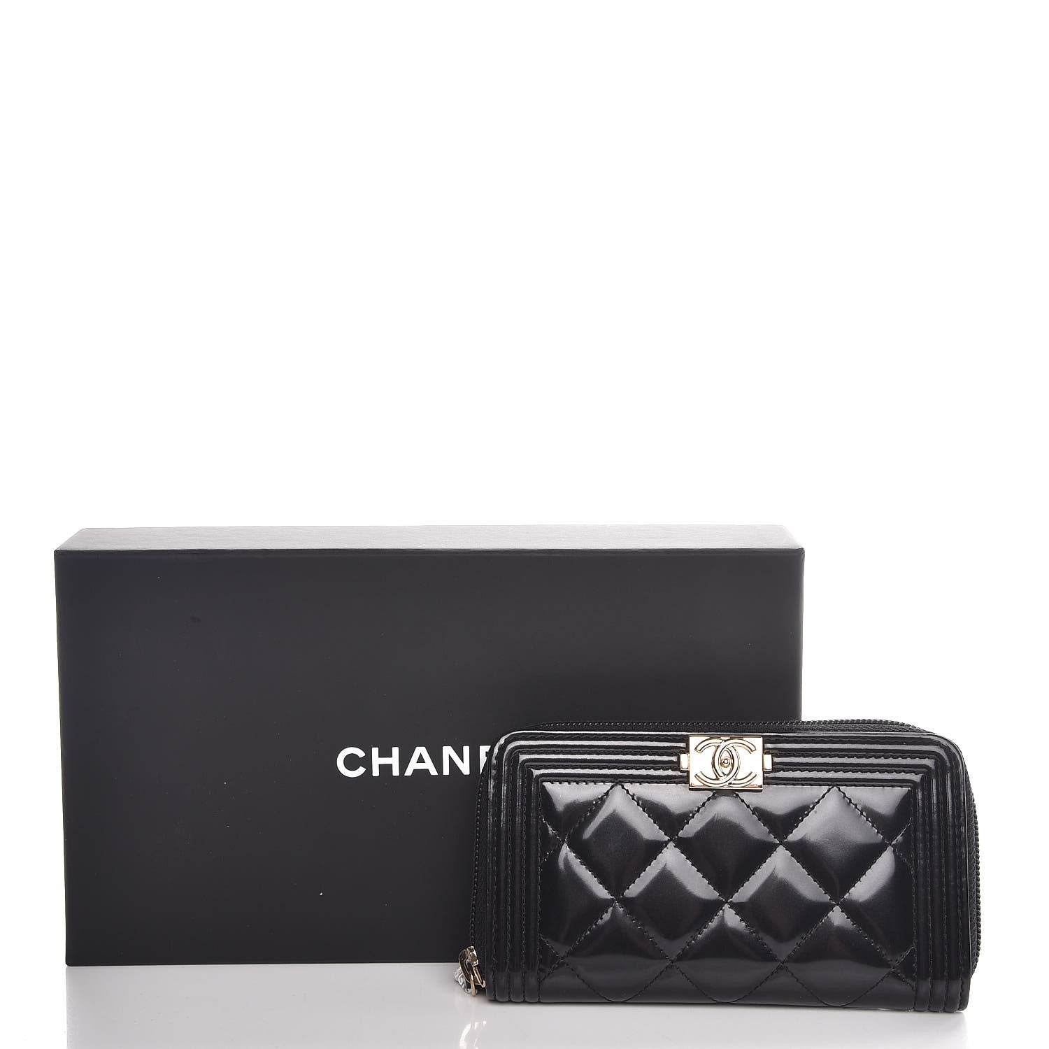 Chanel Glazed Calfskin Quilted Small Boy Zip Around Wallet Black 9 of 9