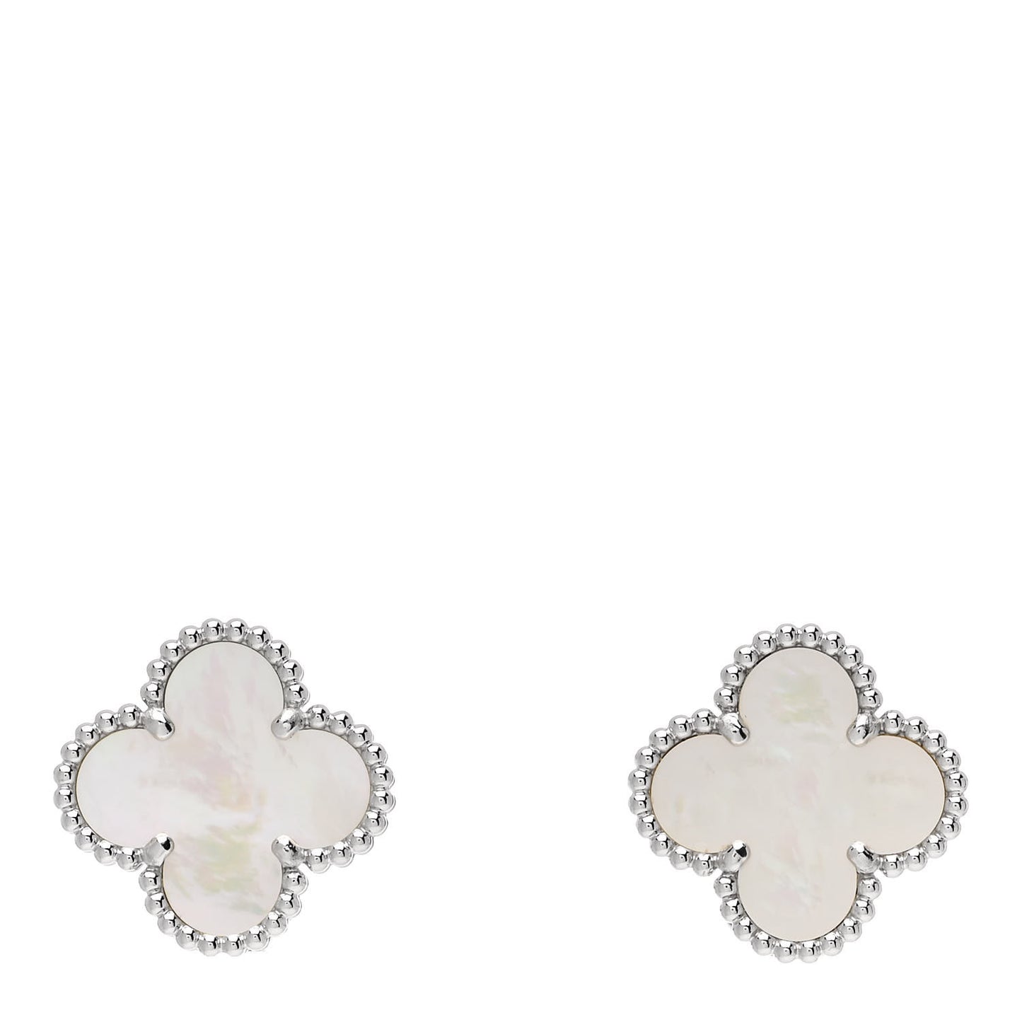 18K White Gold Mother of Pearl Vintage Alhambra Earrings