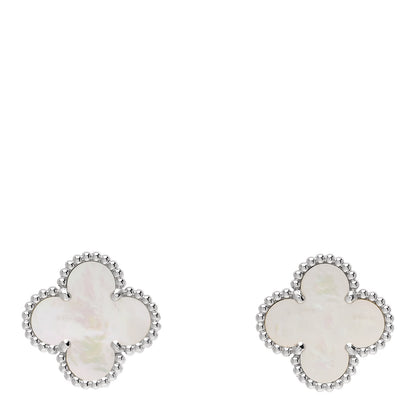 Van Cleef & Arpels 18K White Gold Mother of Pearl Vintage Alhambra Earrings 1 of 5