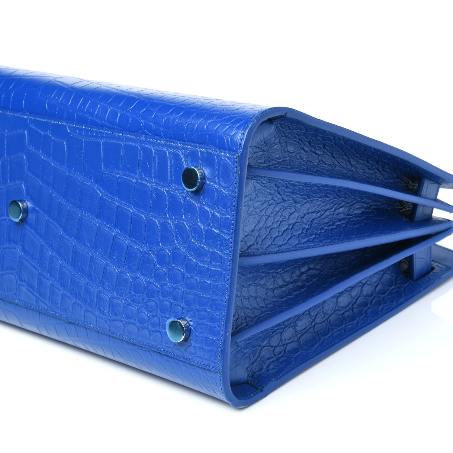 Saint Laurent Calfskin Crocodile Embossed Small Sac De Jour Royal Blue 9 of 10