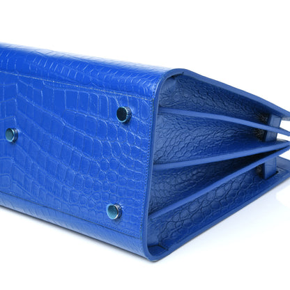 Saint Laurent Calfskin Crocodile Embossed Small Sac De Jour Royal Blue 9 of 10
