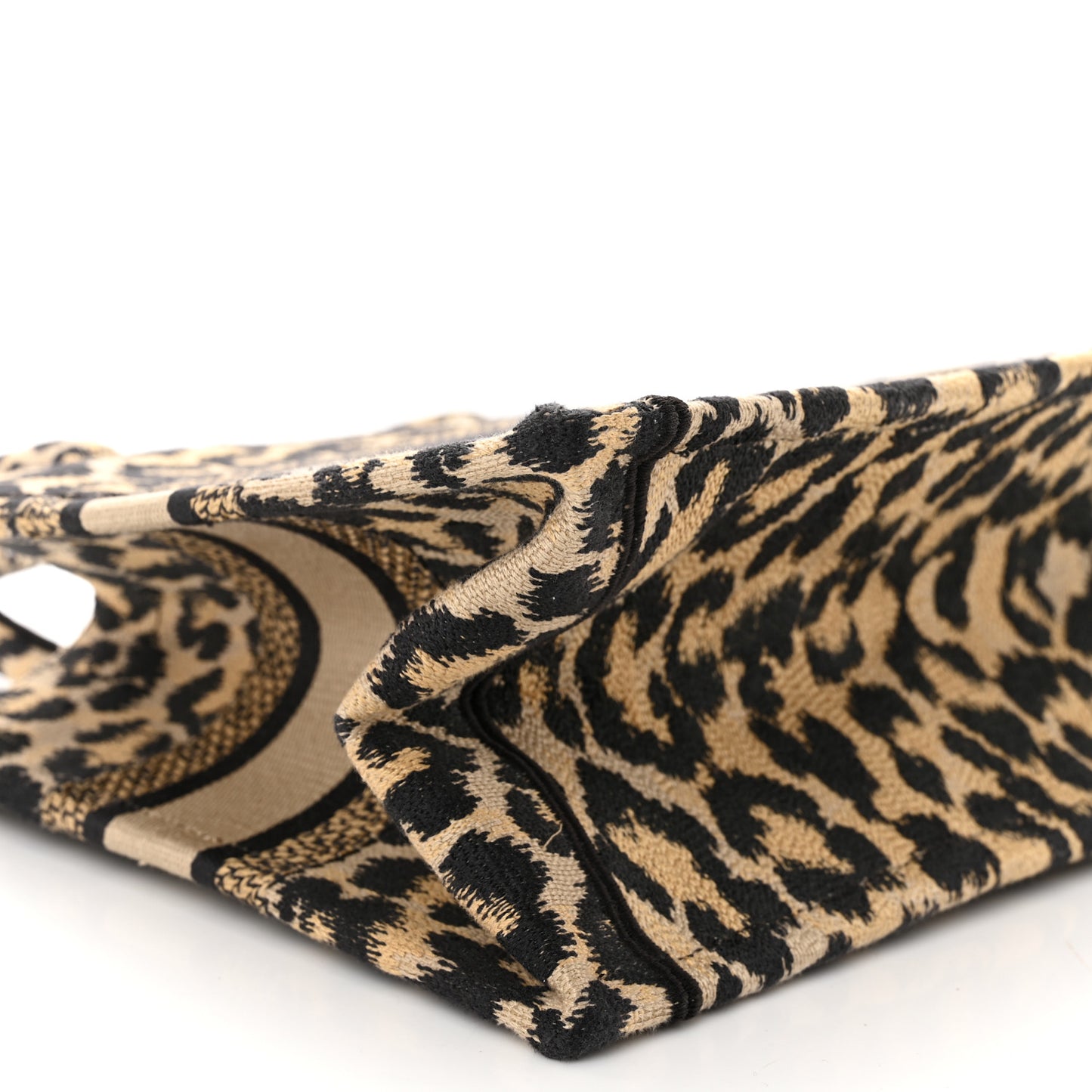 Canvas Mizza Embroidered Small Leopard Book Tote Beige