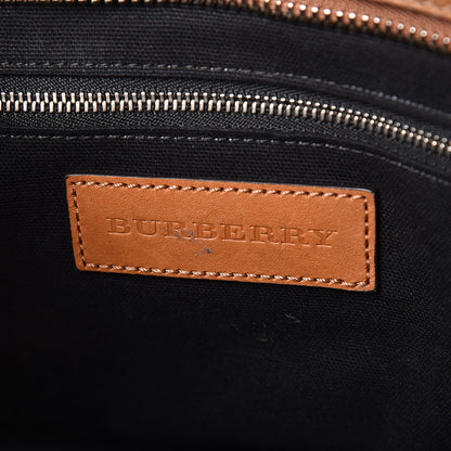 Burberry Mega Check Grained Calfskin Medium Harcourt Satchel Saddle Brown 6 of 9