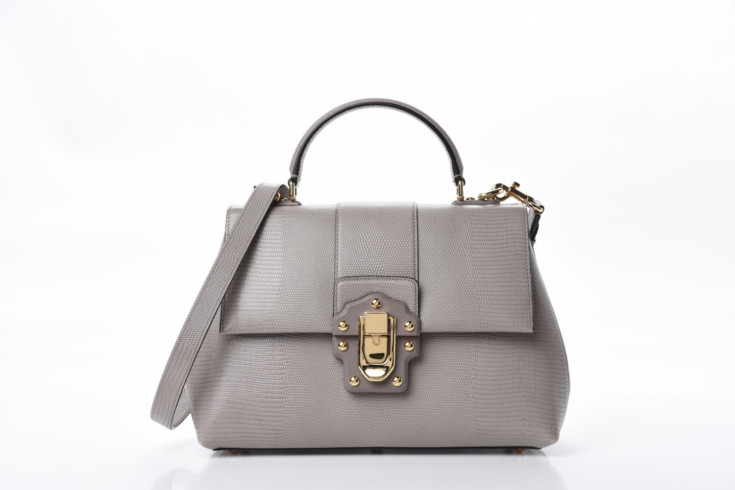 Dolce & Gabbana Iguana Calfskin Embossed Lucia Top Handle Bag Grey 1 of 12