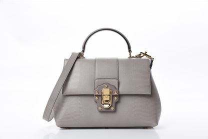 Dolce & Gabbana Iguana Calfskin Embossed Lucia Top Handle Bag Grey 1 of 12