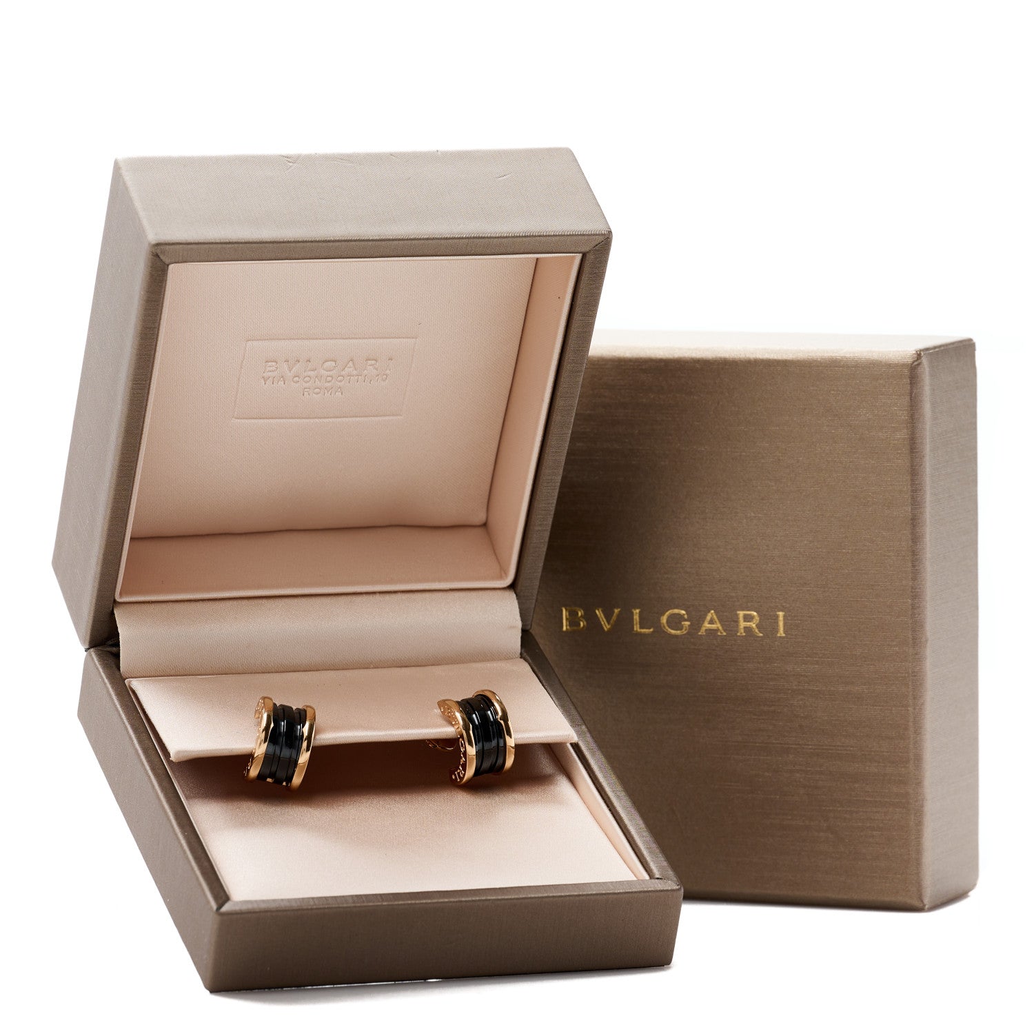 Bulgari 18K Rose Gold Black Ceramic B.Zero1 Hoop Earrings 6 of 6