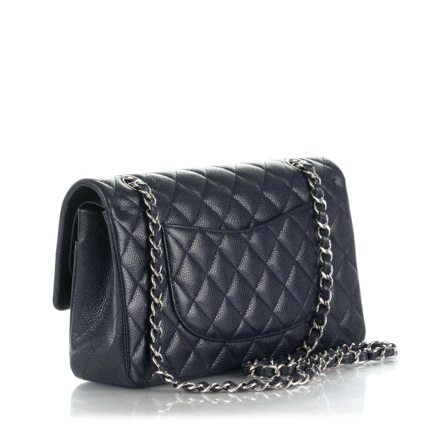 Caviar Quilted Medium Double Flap Navy