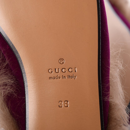 Gucci Velvet Fur Womens Princetown Slippers 38 Fucsia Violet Cyclamen Natural 6 of 7
