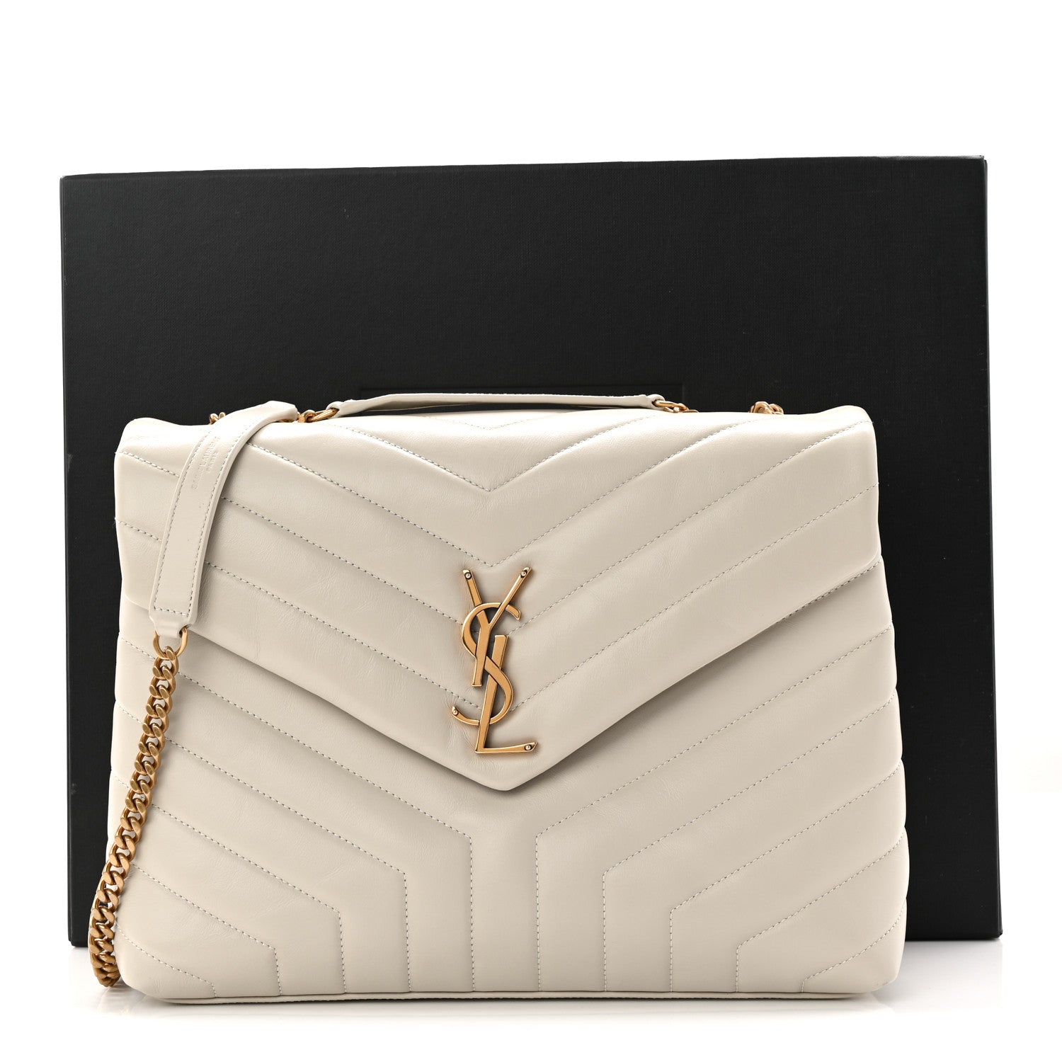 Saint Laurent Calfskin Y Quilted Monogram Medium Loulou Chain Satchel Crema Soft 11 of 11