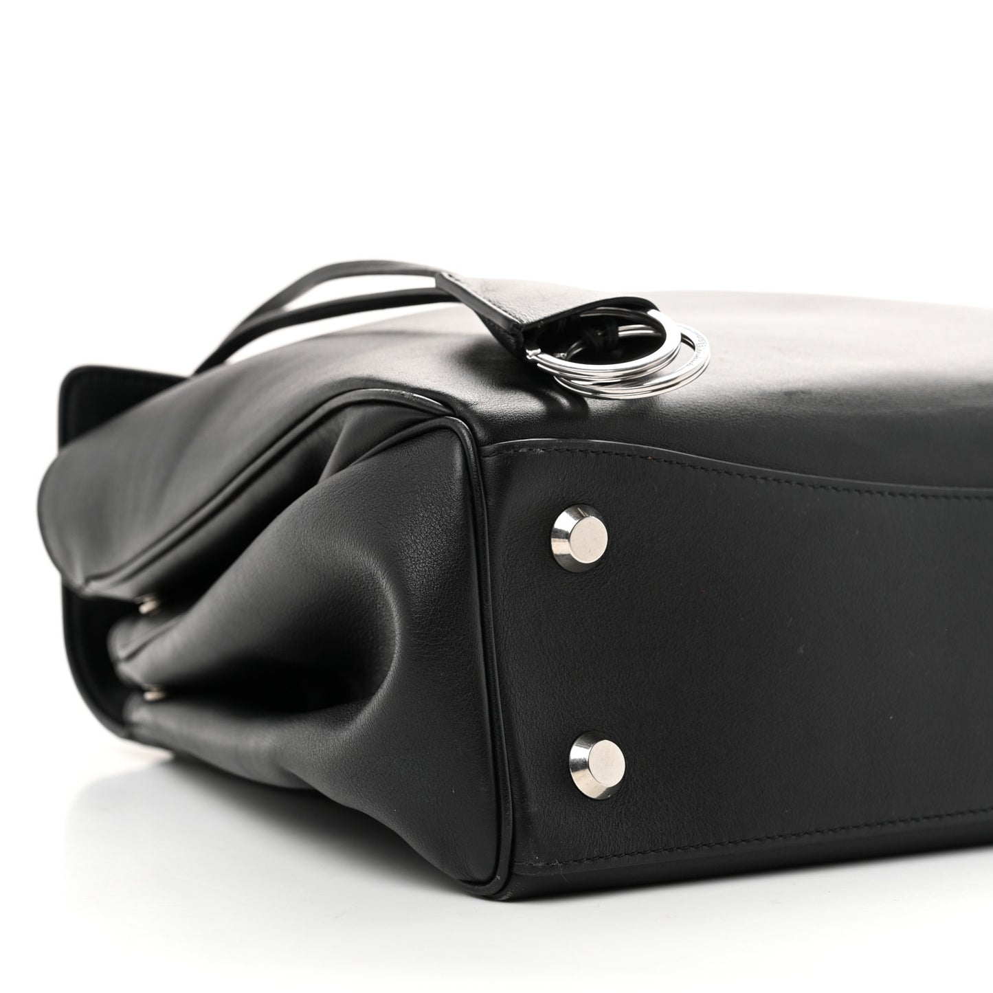 Natural Smooth Calfskin Medium Rodeo Top Handle Handbag Black Black