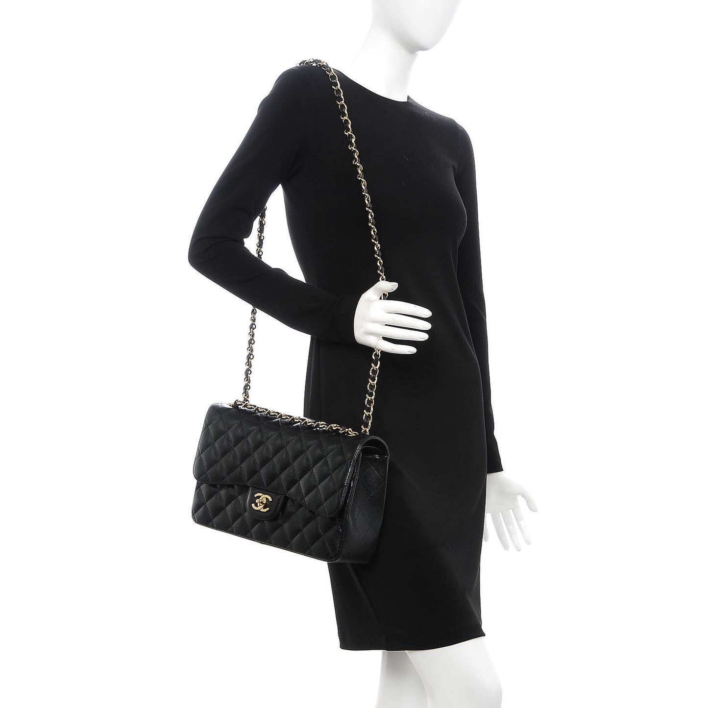 Caviar Quilted Jumbo Double Flap Black