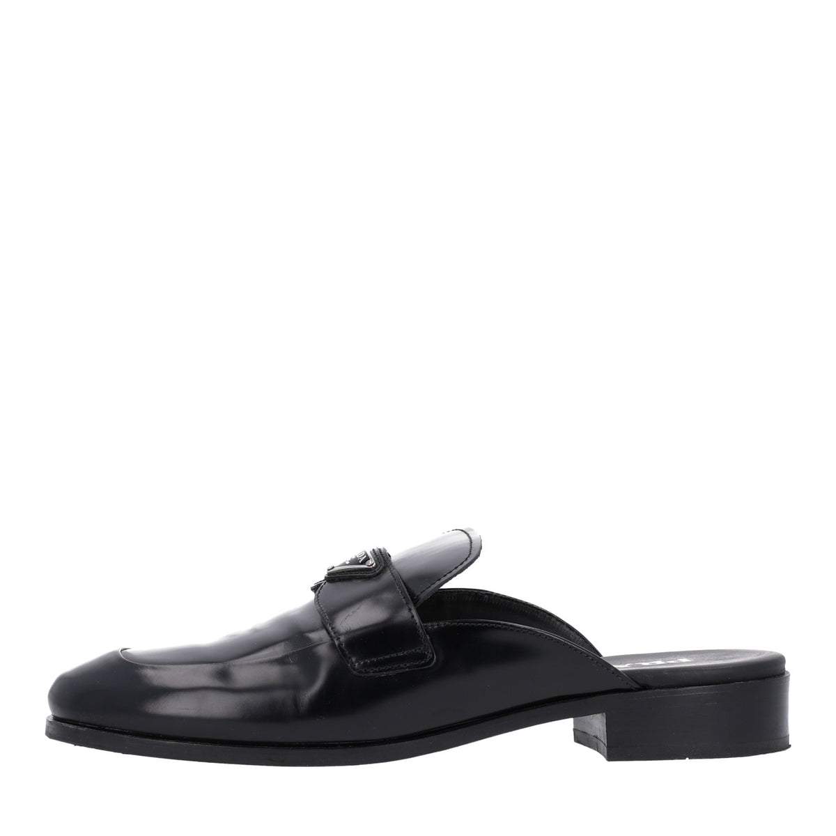 City Calfskin Metal Triangle Logo 20mm Flat Mules 41 Black