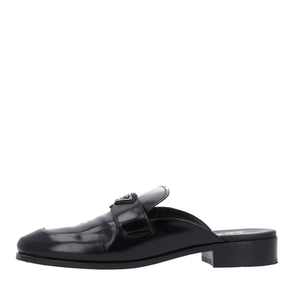 Prada City Calfskin Metal Triangle Logo 20mm Flat Mules 41 Black 1 of 9