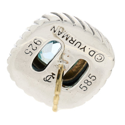 David Yurman Sterling Silver 14K Yellow Gold Blue Topaz 7mm Albion Earrings 4 of 4