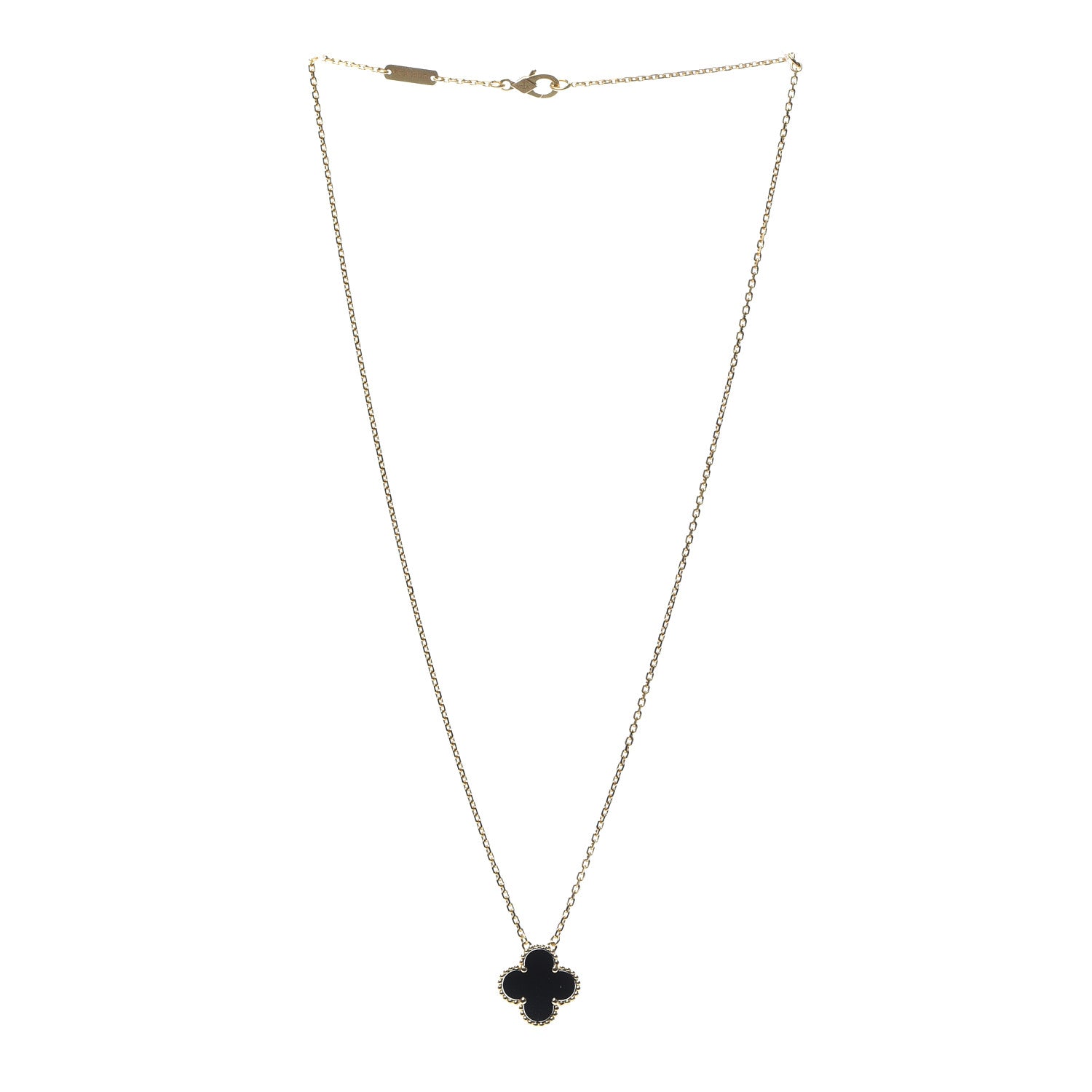 Van Cleef & Arpels 18K Yellow Gold Black Onyx Vintage Alhambra Pendant Necklace 3 of 7