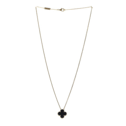 Van Cleef & Arpels 18K Yellow Gold Black Onyx Vintage Alhambra Pendant Necklace 3 of 7