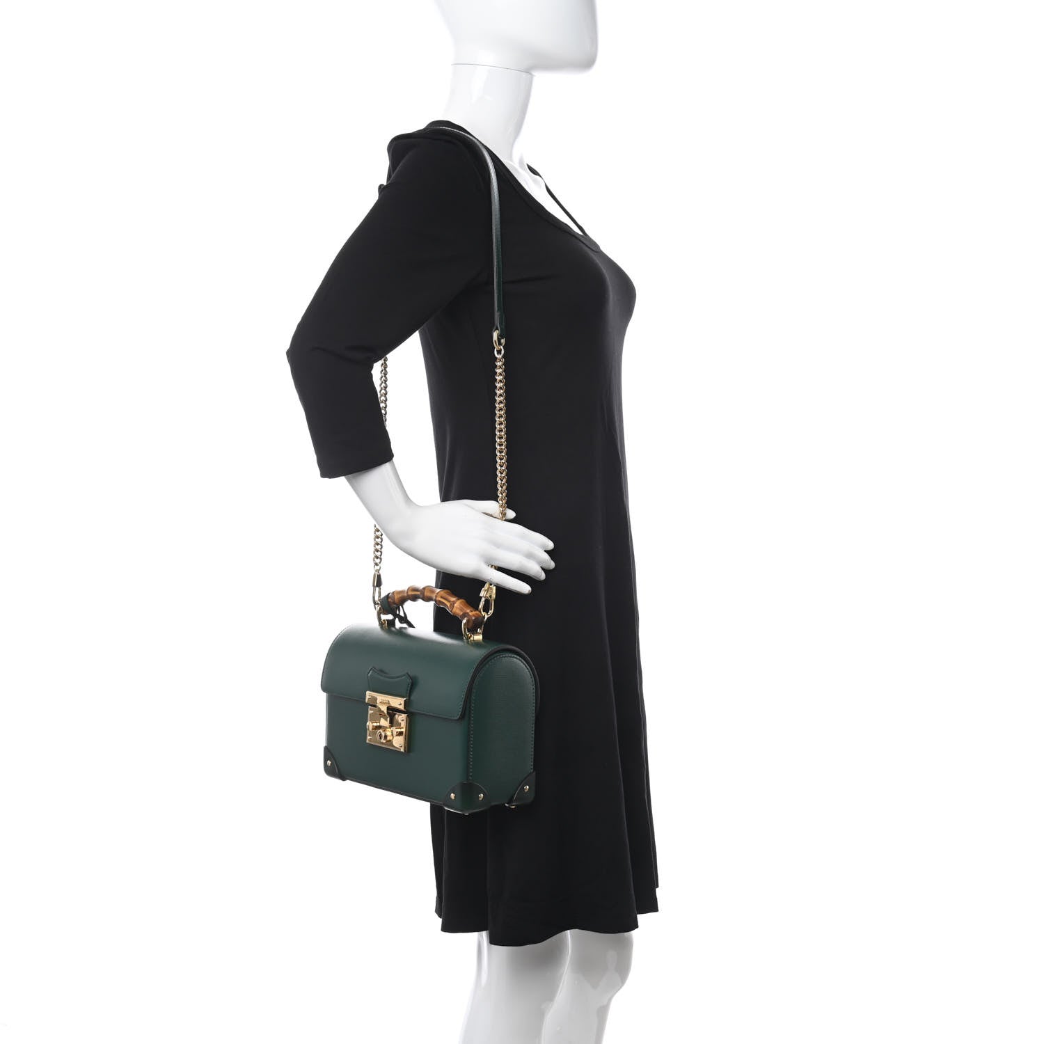 Gucci Azalea Calfskin Small Padlock Bamboo Shoulder Bag Vintage Green 2 of 12