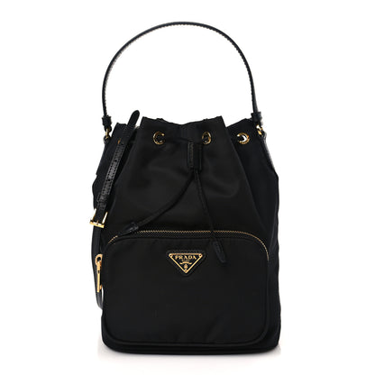 Prada Saffiano Tessuto Nylon Mini Bucket Crossbody Bag Black 1 of 9