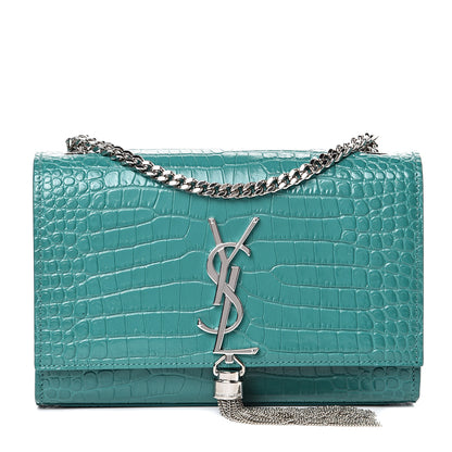 Saint Laurent Calfskin Crocodile Embossed Monogram Small Kate Tassel Satchel Green 1 of 9