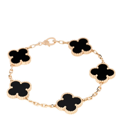Van Cleef & Arpels 18K Yellow Gold Black Onyx 5 Motifs Vintage Alhambra Bracelet 1 of 5