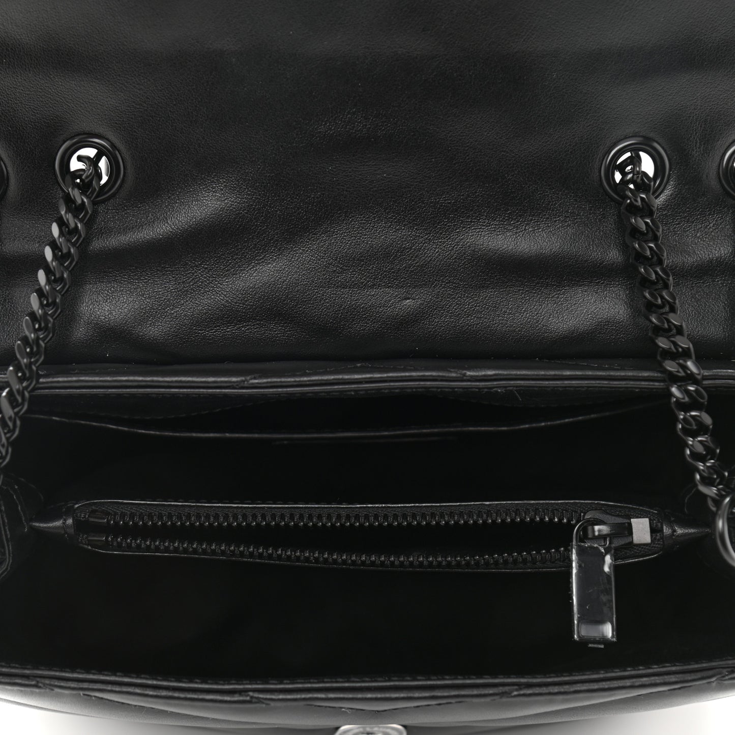 Calfskin Y Quilted Monogram Monochrome Small Loulou Chain Satchel Black