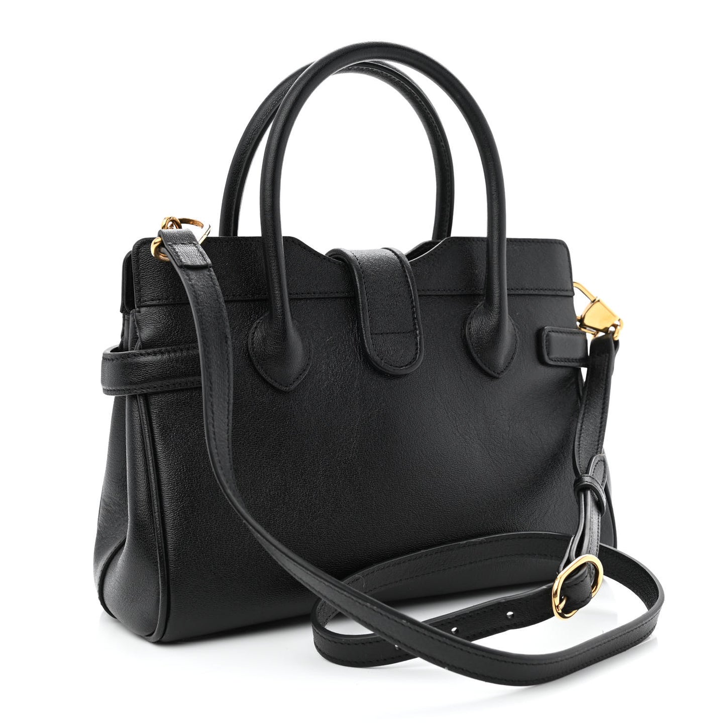 New Sakai Calfskin Lux Small Dahlia Top Handle Shoulder Bag Black