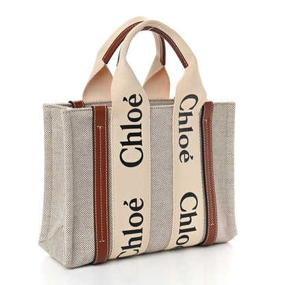 Chloe Cotton Calfskin Small Woody Ribbon Tote White Brown 3 of 9