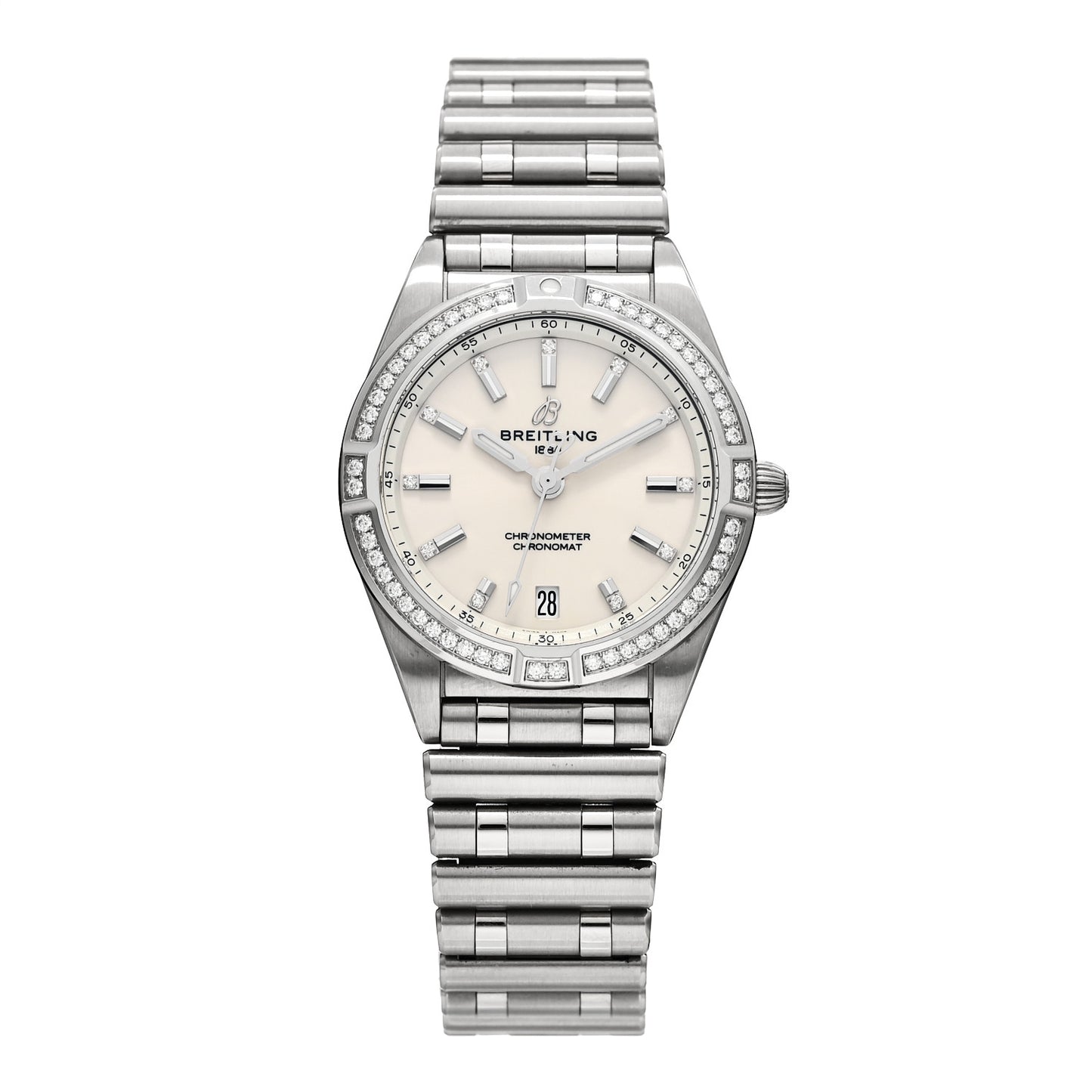 Stainless Steel Diamond Bezel 32mm Chronomat Quartz Watch Silver A77310591A1A1
