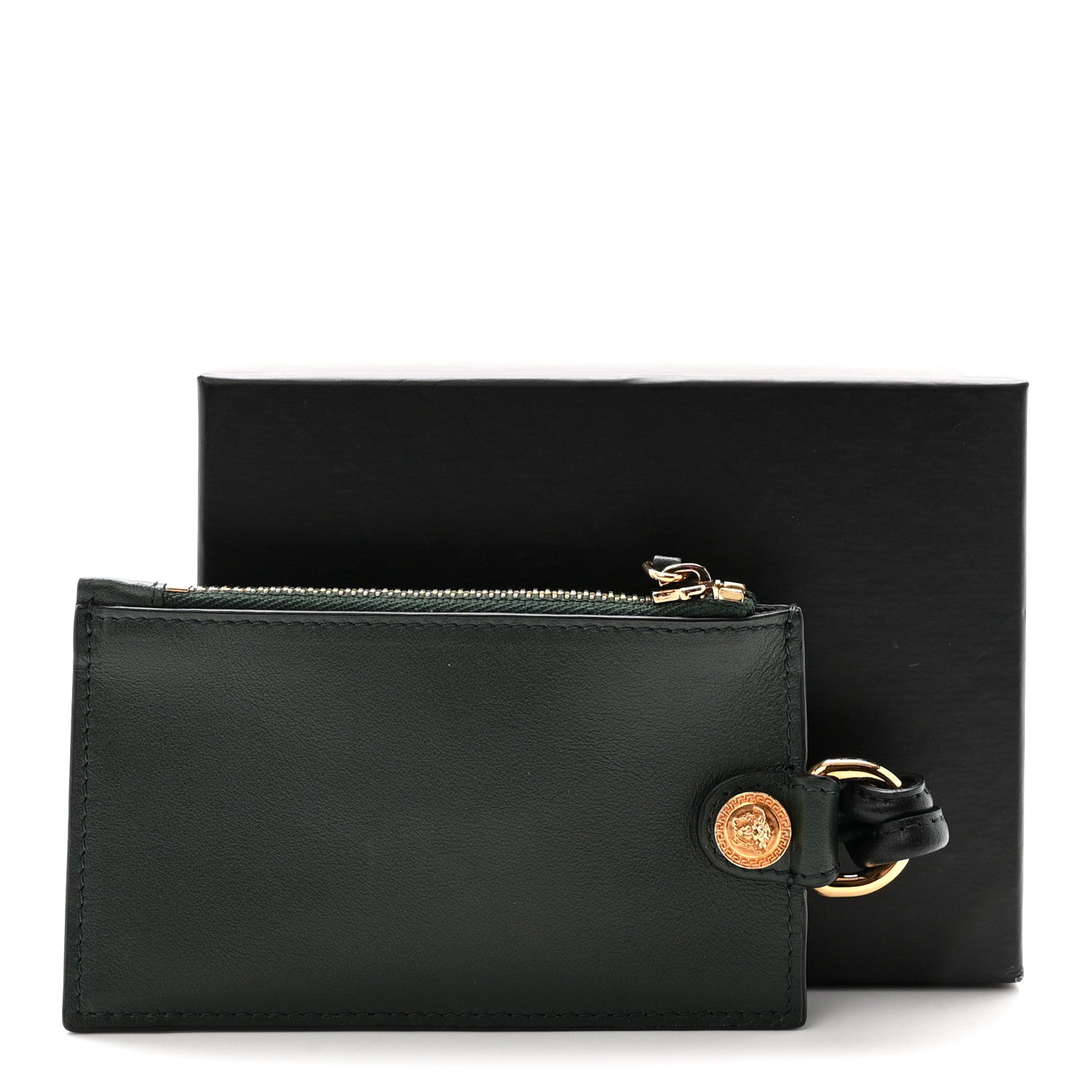 Versace Calfskin Medusa Lanyard Zip Pouch Card Holder Bottle Green 7 of 7