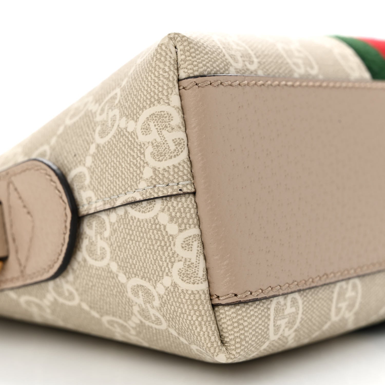 Gucci GG Supreme Monogram Textured Dollar Calfskin Web Small Ophidia Dome Shoulder Beige Mystic White Oatmeal 10 of 11
