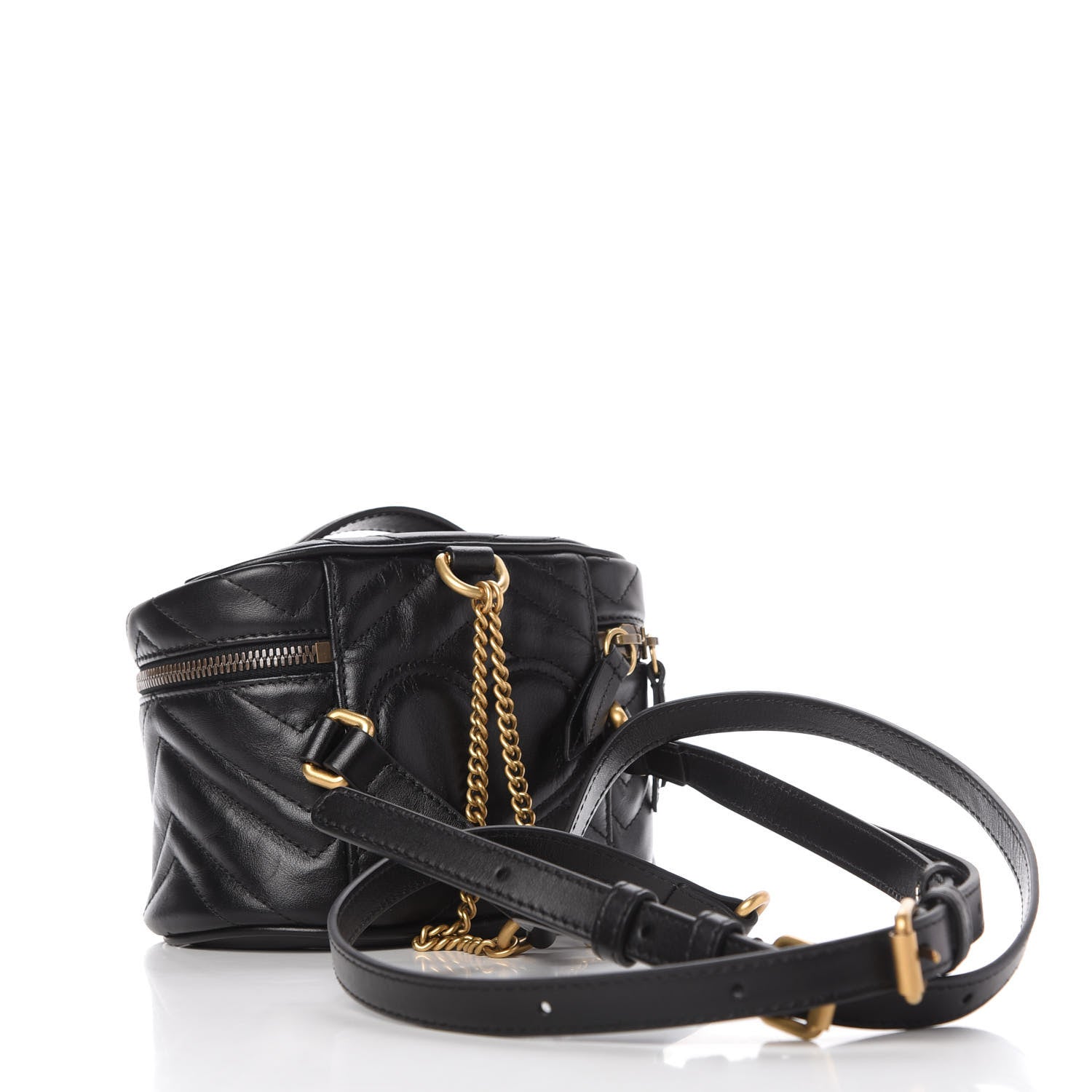 Gucci Calfskin Matelasse Mini GG Marmont Round Backpack Black 3 of 10