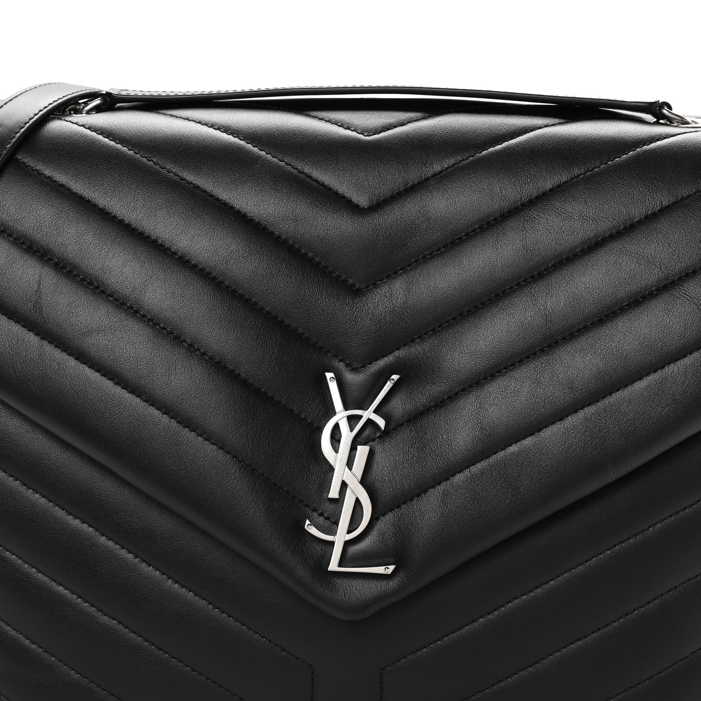 Calfskin Y Quilted Monogram Large Loulou Chain Satchel Black
