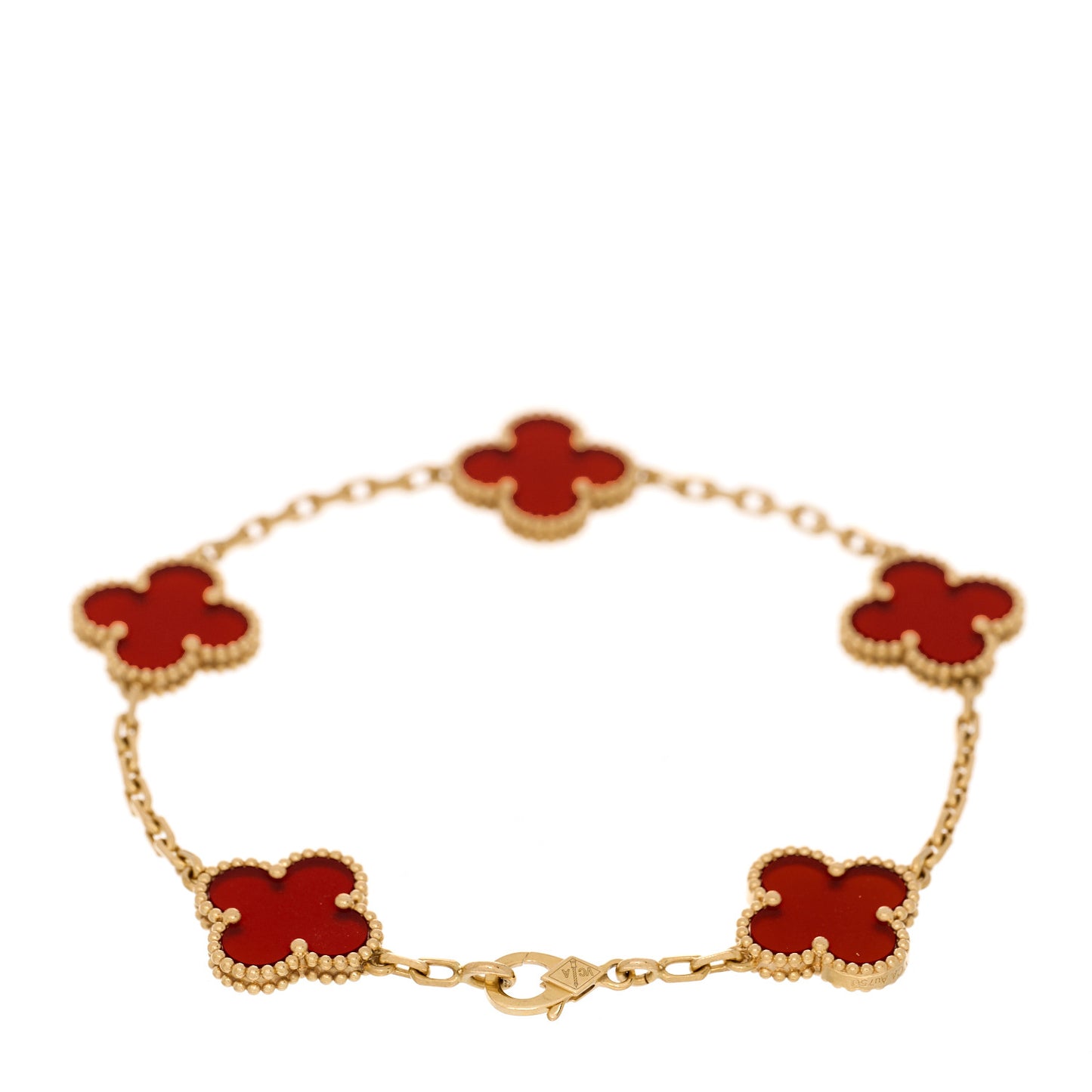 18K Yellow Gold Carnelian 5 Motifs Vintage Alhambra Bracelet