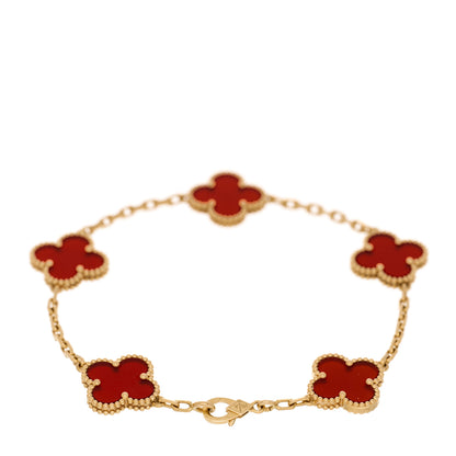 Van Cleef & Arpels 18K Yellow Gold Carnelian 5 Motifs Vintage Alhambra Bracelet 2 of 2